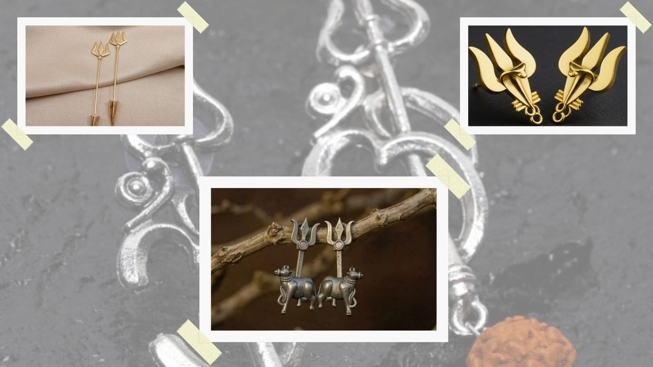 ત્રિશૂલ ડિઝાઇન ઈયરિંગ્સ:
ભગવાન શિવનું પ્રિય અસ્ત્ર ત્રિશૂલ છે. ત્રિશૂલ આકારના ઈયરિંગ્સ સલવાર સૂટ, સાડી કે ઇન્ડો-વેસ્ટર્ન ડ્રેસ સાથે ખૂબ જ સુંદર લાગે છે. નાના અને મોટા બંને સાઇઝમાં ઉપલબ્ધ આ ઈયરિંગ્સ બજારમાં સરળતાથી મળી જાય છે. (Image Credit Source: Google) 