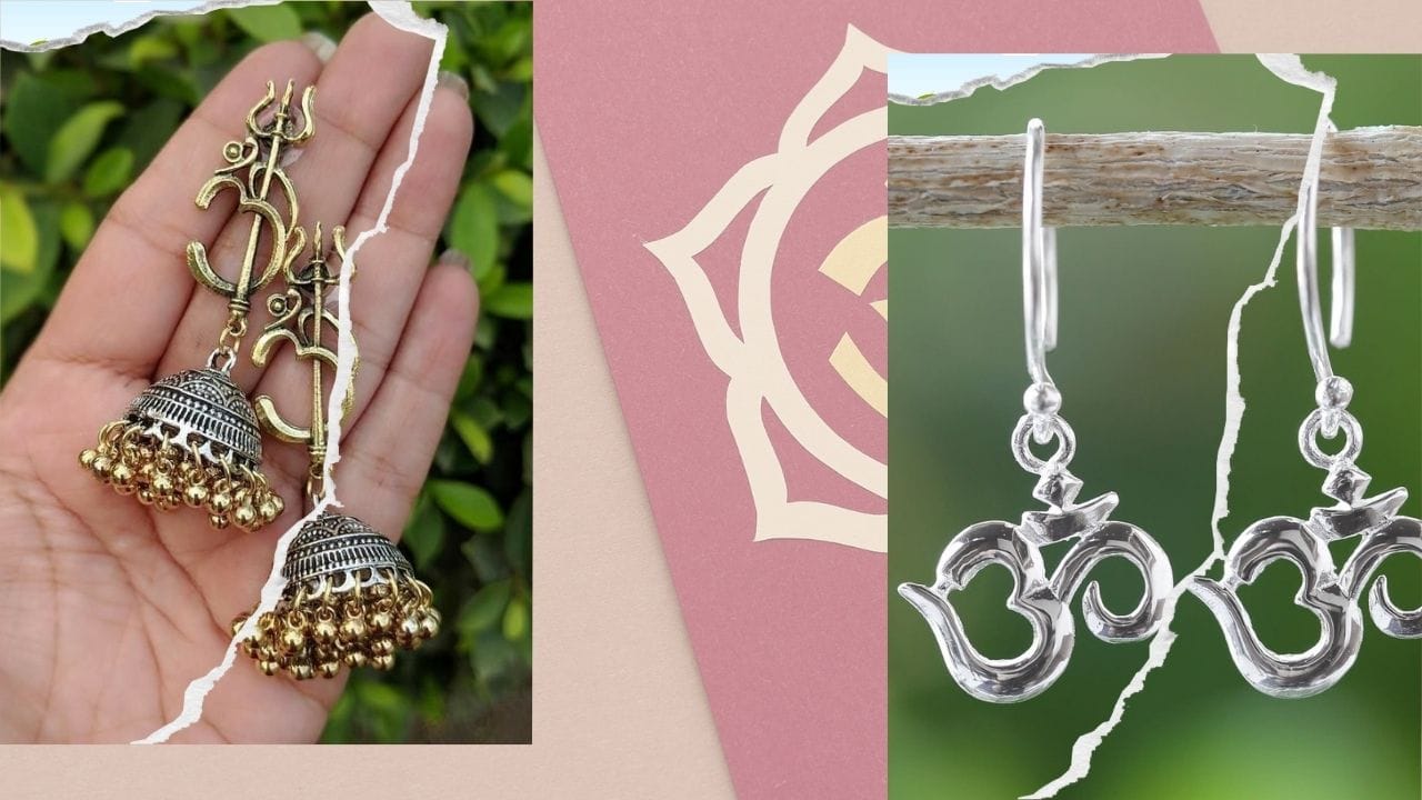 ઓમ Symbol ઈયરિંગ્સ:
ૐનું પ્રતિક દરેક શિવભક્ત માટે ખાસ છે. નાના સ્ટડ્સથી લઈને મોટા હેંગિંગ ડિઝાઇન સુધી, ઓમ ઈયરિંગ્સ દરેક પ્રકારના આઉટફિટ સાથે મેચ થાય છે. (Image Credit Source: Google)
