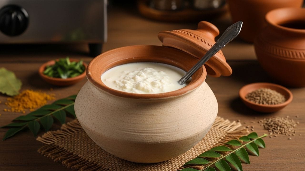 ઘરે જમાવેલું દહીં (Homemade Curd) :
ફર્મેન્ટેડ ફૂડ્સમાં સૌથી સરળ વિકલ્પ છે દહીં. જો ખોરાકમાં પ્રોબાયોટિક્સ ઉમેરવા છે, તો બજારમાંના પેકેજ્ડ દહીંની જગ્યાએ ઘરે બનાવેલું દહીં વધુ લાભદાયક છે.
(Image Credit: AI)