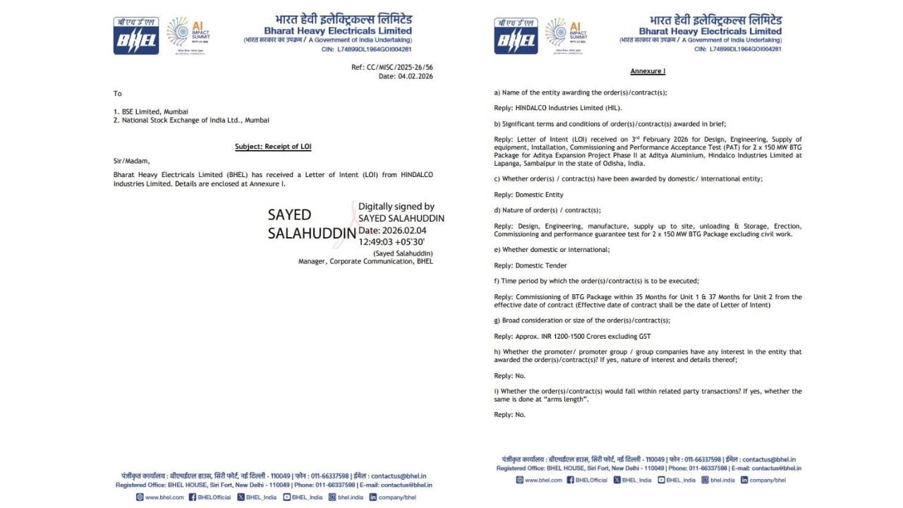 મળેલી વિગતો મુજબ, આ LOI ઓડિશાના સંબલપુર જિલ્લામાં આવેલ આદિત્ય એલ્યુમિનિયમના એક્સપેન્શન પ્રોજેક્ટ ફેઝ–2 માટે છે. આ પ્રોજેક્ટ હેઠળ 2 x 150 મેગાવોટ BTG (બોઇલર, ટર્બાઇન, જનરેટર) પેકેજ માટે ડિઝાઇન, એન્જિનિયરિંગ, સપ્લાય, ઇન્સ્ટોલેશન, કમિશનિંગ અને પરફોર્મન્સ ટેસ્ટિંગનું કામ સામેલ છે. આ સમગ્ર કાર્ય સિવિલ વર્ક સિવાયનું રહેશે.