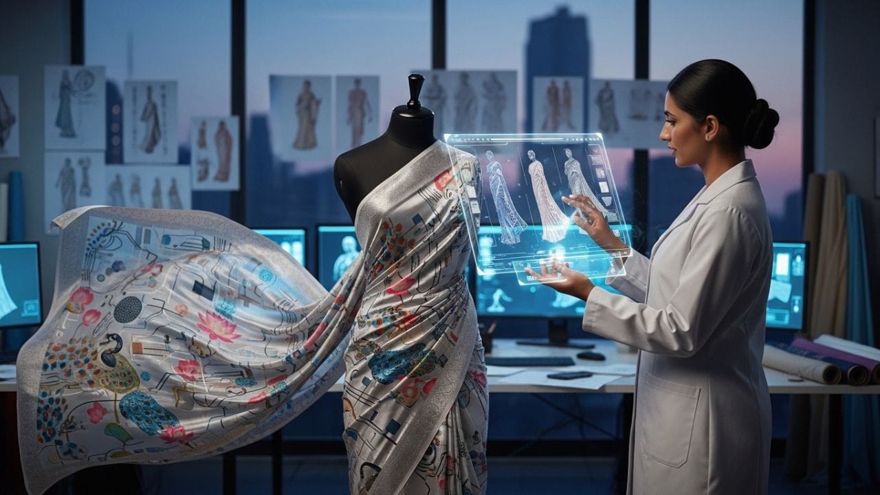 AI સાડી પર કેવી રીતે કામ કરશે?: અર્પિતાએ સમજાવ્યું, "પહેલા, અમે તમને કયા પ્રસંગ માટે સાડી જોઈએ છે તે પૂછીએ છીએ. પછી AI તમારા ધર્મ, દેશ અને પર્યાવરણના આધારે વિવિધ પ્રકારની સાડી ડિઝાઈન આપે છે. પછી તમારે નક્કી કરવું પડશે કે તમે કઈ સાડી પહેરવા માંગો છો. પછી તમને ગમતી સાડી પર કામ શરૂ થાય છે."
