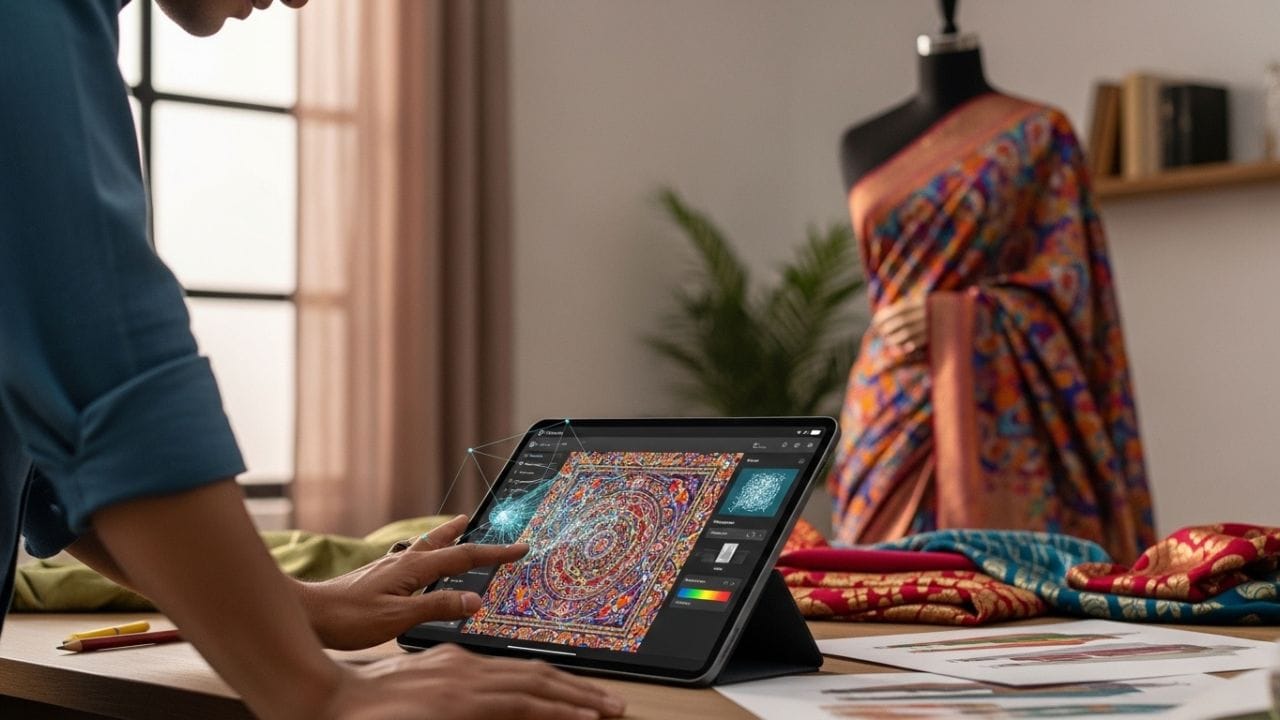 ડિઝાઇનનું કમાન્ડ AI આપશે: અર્પિતાએ સમજાવ્યું કે, વણાટ મશીન AI સિસ્ટમ સાથે જોડાયેલ છે. તમે પસંદ કરેલી સાડીના રંગ અને શૈલીના આધારે કમાન્ડ સેટ કરવામાં આવે છે. ઉદાહરણ તરીકે જો તમે સાડીની કિનારી લાલ અને પલ્લુ અલગ રંગનો ઇચ્છો છો, તો આ વિગતો ફીડ કરવામાં આવે છે. પછી તે મુજબ કમાન્ડ આપવામાં આવે છે.
