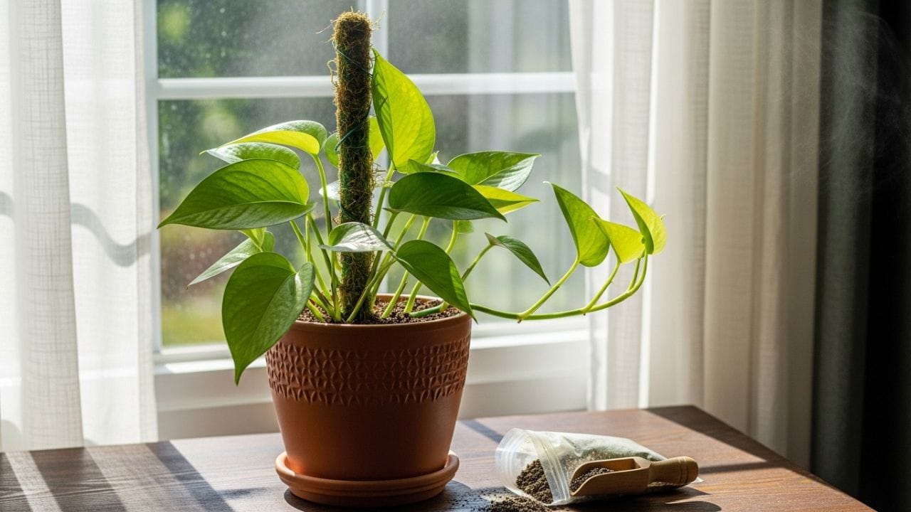 મની પ્લાન્ટ સારી રીતે વધે તે માટે યોગ્ય ખાતર આપવું જરૂરી છે. ખાસ કરીને નાઇટ્રોજન મળવાથી પાંદડા મોટા અને તંદુરસ્ત બને છે.વર્મી કમ્પોસ્ટ અથવા સંતુલિત પ્રવાહી ખાતર ઉપયોગ કરવાથી છોડની વૃદ્ધિ વધુ સારી થાય છે. ( Credits: AI Generated )