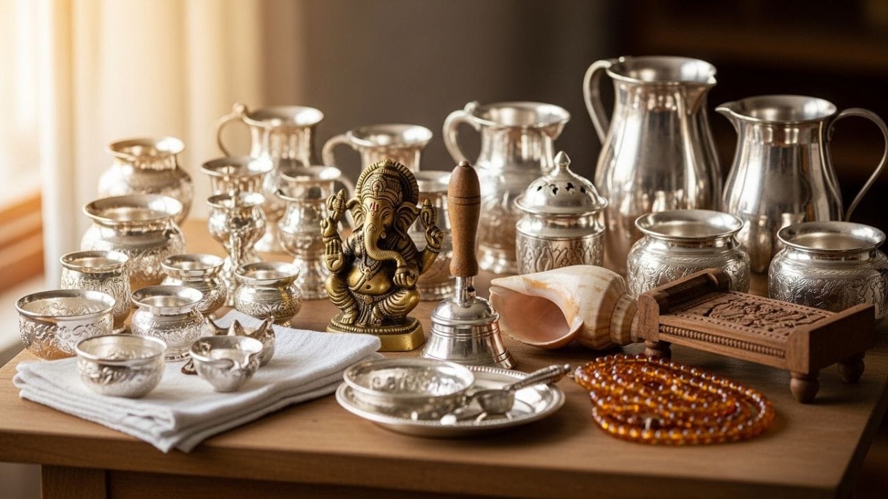 તમે ચાંદી, પિત્તળ અથવા તાંબાના પૂજાના વાસણો સાફ કરીને ફરી વાપરી શકાય છે. તેમજ મૂર્તિ, ઘંટ, શંખ, માળા અને બેઠક જેવી ટકાઉ વસ્તુઓ પણ પુનઃઉપયોગ માટે યોગ્ય માનવામાં આવે છે. ( Credits: AI Generated )