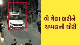 સુરતમાં ચોરે બે મોટા થેલા ભરી બૂટ-ચપ્પલની કરી ચોરી, જુઓ Video
