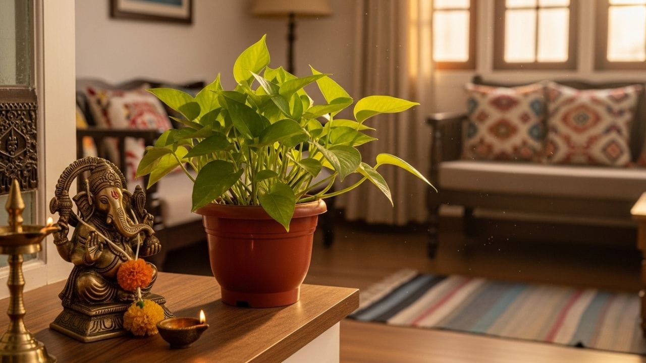 વાસ્તુશાસ્ત્ર અનુસાર મની પ્લાન્ટને ઘરના ઉત્તર કે પૂર્વ તરફ રાખવું શ્રેષ્ઠ માનવામાં આવે છે, કારણ કે આ દિશાઓ સંપત્તિ અને આર્થિક સમૃદ્ધિ લાવવામાં સહાયક ગણાય છે. ( નોંધ: અહીં આપેલી માહિતી વાસ્તુ તેમજ જ્યોતિષ શાસ્ત્રના આધારે છે TV9 Gujarati તેની પુષ્ટિ કરતુ નથી ) ( Credits: AI Generated )