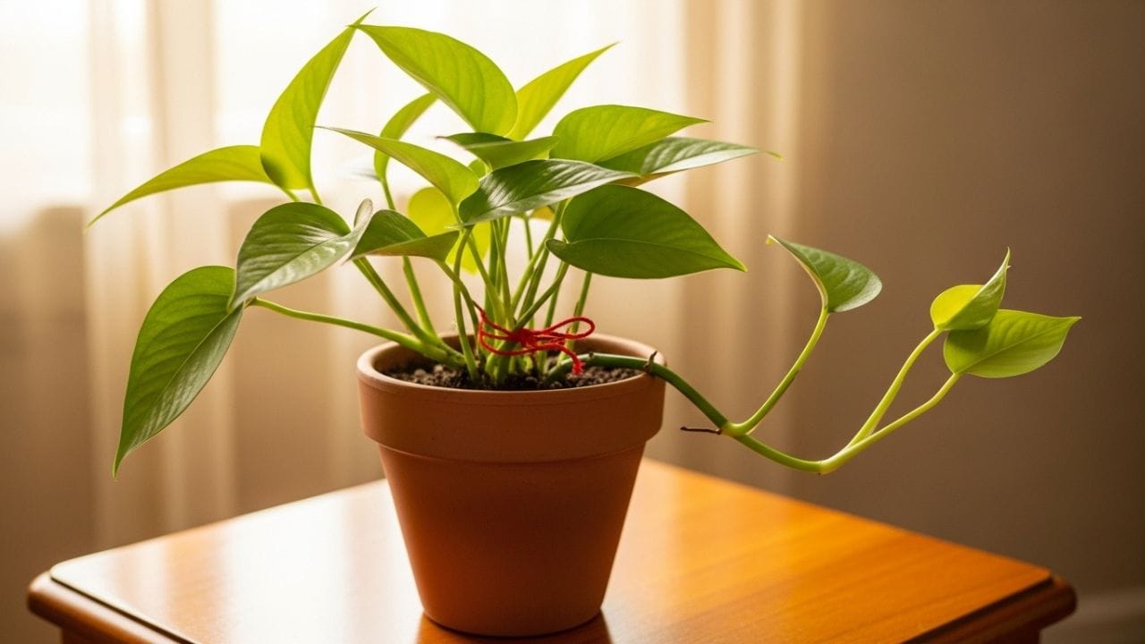 વાસ્તુ મુજબ મની પ્લાન્ટની નજીક અથવા મની પ્લાન્ટના છોડને લાલ દોરો બાંધવું શુભ માનવામાં આવે છે. માન્યતા છે કે લાલ દોરો છોડની સકારાત્મક ઊર્જાને મજબૂત બનાવે છે અને ઘરમાં આવકનો પ્રવાહ સ્થિર રાખે છે. આ સરળ અને પરંપરાગત ઉપાયથી ઘરનું વાતાવરણ શાંત રહે છે તેમજ સુખ અને આર્થિક સમૃદ્ધિ વધે છે. ( Credits: AI Generated )