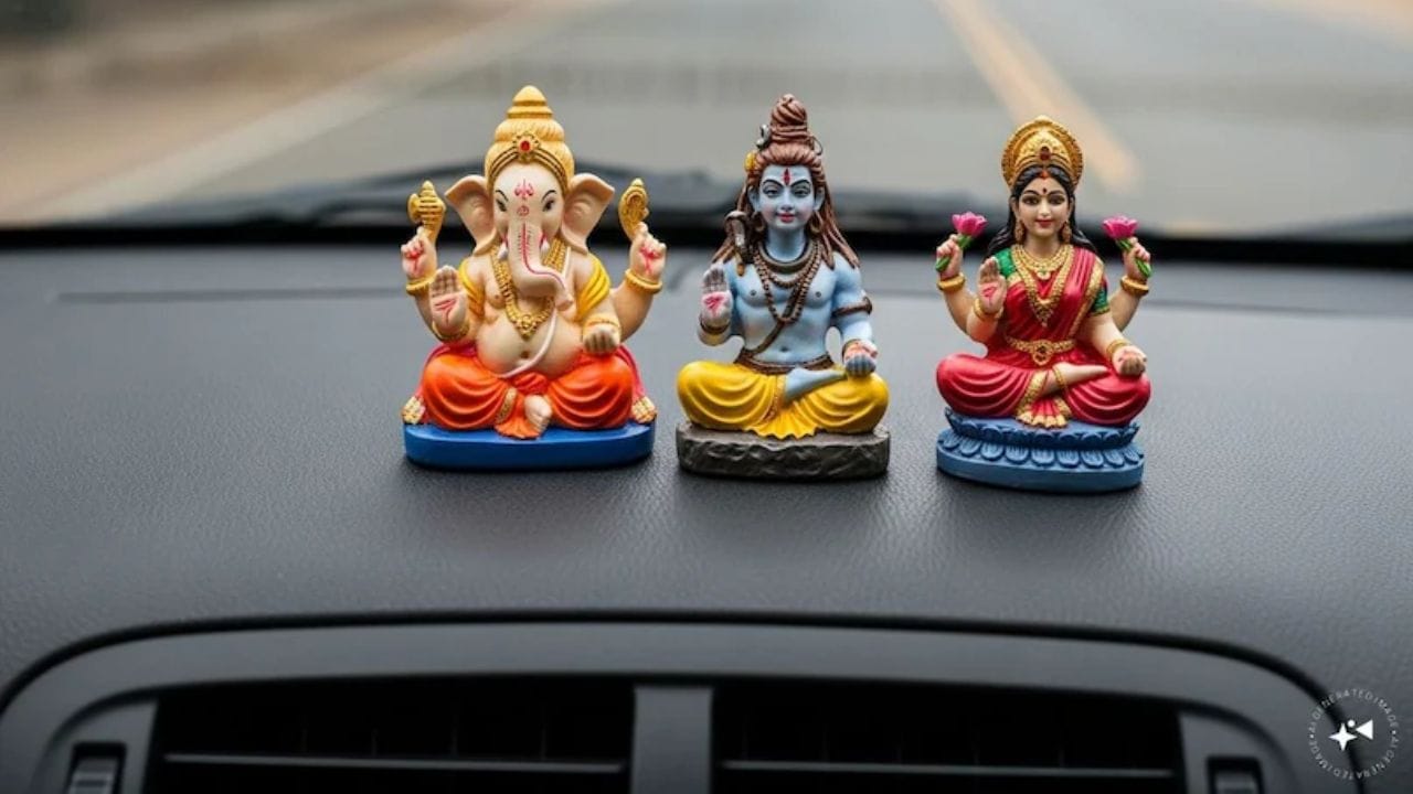 તમે મોટાભાગના ભારતીય વાહનોના ડેશબોર્ડ પર ભગવાનની નાની મૂર્તિ જોઈ હશે. તેઓ ડેશબોર્ડ પર ગણપતિ, શિવ અથવા અન્ય દેવતાઓની નાની મૂર્તિઓ મૂકે છે. ઘણા માને છે કે આ સલામત મુસાફરી સુનિશ્ચિત કરશે અને અકસ્માતો અટકાવશે. વધુમાં, વાહન ચલાવતી વખતે વારંવાર ભગવાનને જોવાથી સકારાત્મકતા જાળવવામાં મદદ મળે છે. વાસ્તુ નિષ્ણાતોના મતે, મોટાભાગના લોકો કોઈ પણ જ્ઞાન વિના ડેશબોર્ડ પર કોઈપણ દેવતાની મૂર્તિઓ મૂકે છે, જે સંપૂર્ણપણે ખોટું છે. ચાલો વાસ્તુનો ઉપયોગ કરીને કારના ડેશબોર્ડ પર કયા દેવતાની મૂર્તિ મૂકવી જોઈએ અને તેનાથી કયા લાભ થાય છે અહીં જાણીએ (photo credit-ai)