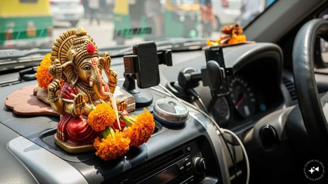 વાસ્તુશાસ્ત્ર અનુસાર, કાર એક એવી વસ્તુ છે જે સતત ગતિમાં રહે છે; તે ઘરની જેમ સ્થિર નથી. તેથી, વાસ્તુ નિષ્ણાતો કારમાં ધ્યાન મુદ્રામાં દેવતાઓની મૂર્તિઓ ન રાખવાની સલાહ આપે છે. ગણેશ અથવા શિવ જેવી ધ્યાન મુદ્રામાં મૂર્તિઓ શાંતિ, આત્મનિરીક્ષણ અને મૌનનું પ્રતીક છે. જો કે, વાહન ચલાવતી વખતે સંપૂર્ણ સતર્કતા જાળવવી જોઈએ.(photo credit-ai)