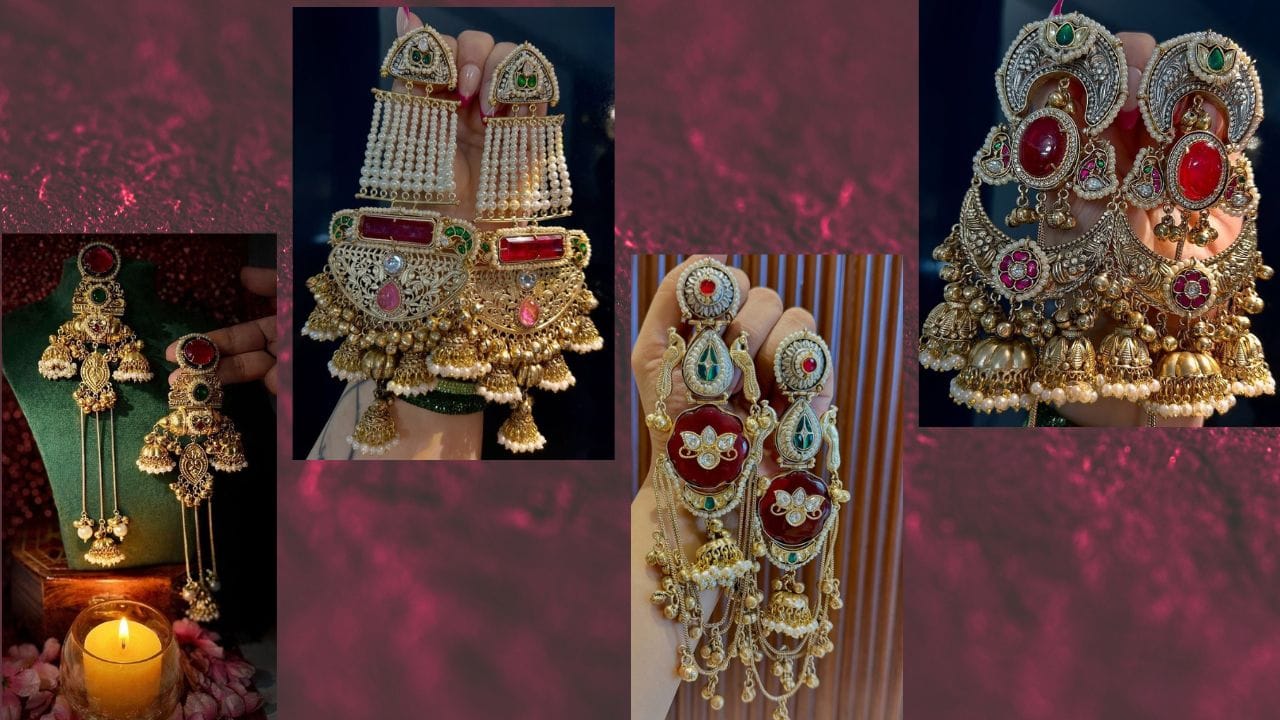 Kashmiri Earrings with Jhumkha Drops: એમરાલ્ડ-ગ્રીન સ્ટોન્સ, રુબી, બ્રાસ, સોના-ચાંદી અને સૌમ્ય મોતીના ઝુમકા દરેક લુકને પરંપરાગત અને ભવ્ય બનાવે છે. સગાઈ, લગ્ન, તહેવારો કે Ethnic Wear સાથે પહેરવા માટે પરફેક્ટ ઓપ્શન છે. (Image Credit Source: Social Media)