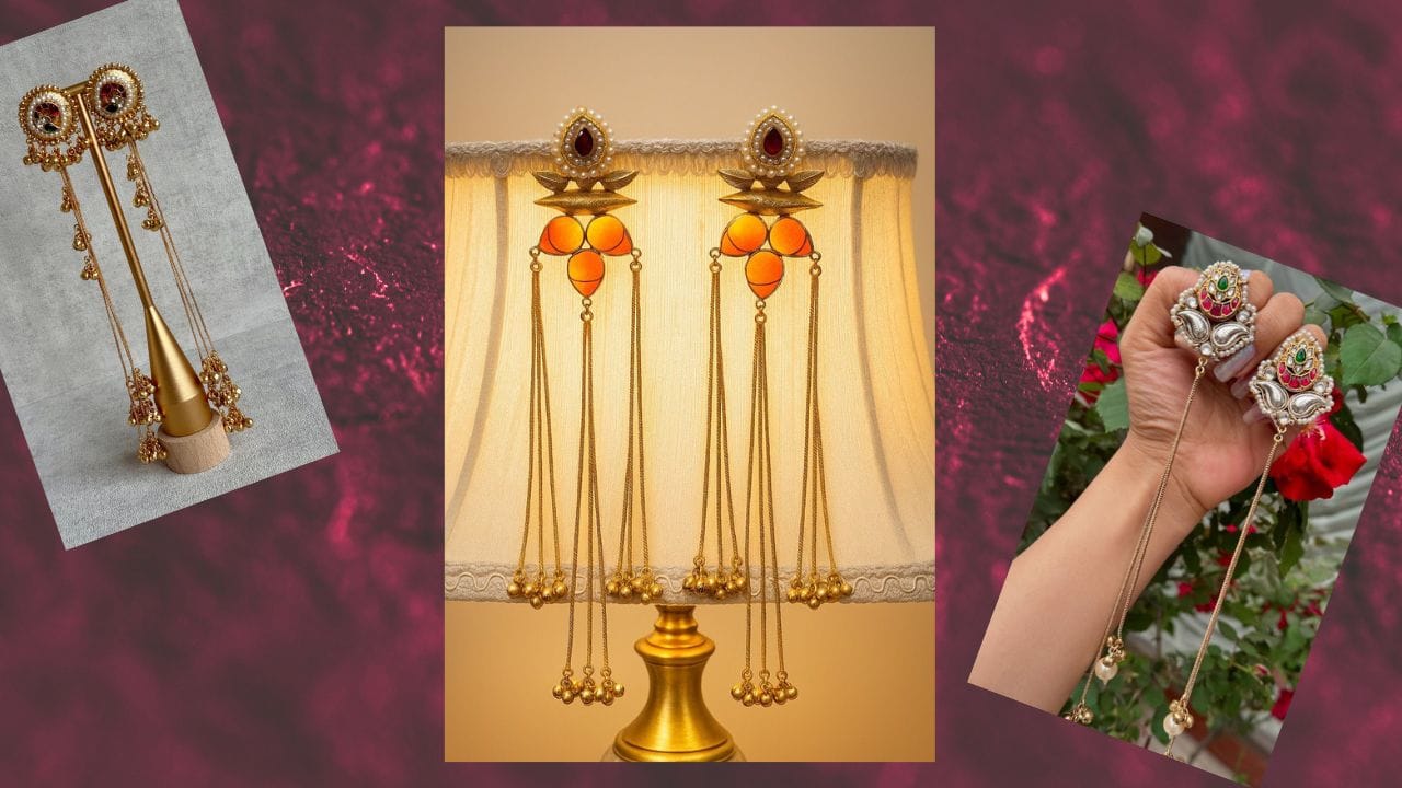 'મિનાકારી કાશ્મીરી' ઝુમકા આકર્ષક રંગો અને પારંપરિક કારીગરીનું સંયોજન છે, જે પરંપરાગત સૌંદર્ય દર્શાવે છે. આ ઝુમકા હસ્તકલા અને કળાની સુંદરતા સાથે ખાસ પ્રસંગો માટે પરફેક્ટ છે. (Image Credit Source: Social Media)