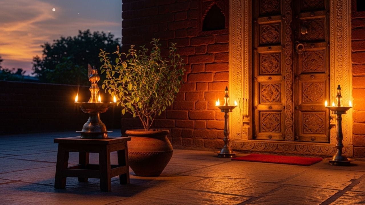 દીવો પ્રગટાવતી વખતે તેલ કે ઘી વિશે ઘણીવાર ગેરસમજ રહે છે. માન્યતા મુજબ ઘરના મંદિરમાં ઘીનો દીવો કરવો શુભ ગણાય છે, જ્યારે બહારના પ્રવેશદ્વાર અથવા તુલસી પાસે દીવો કરવા માટે સરસવ અથવા તલનું તેલ વધુ યોગ્ય માનવામાં આવે છે.  ( Credits: AI Generated )