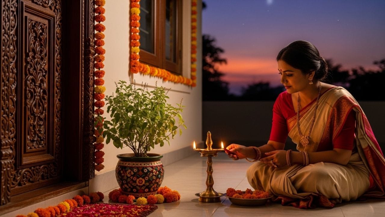 પરંપરા મુજબ દીવો સૂર્યાસ્ત પછીના પ્રદોષ કાળમાં પ્રગટાવવો શ્રેષ્ઠ ગણાય છે, કારણ કે આ સમય સકારાત્મક ઉર્જા માટે શુભ માનવામાં આવે છે. પરંતુ બહુ મોડીરાત્રે દીવો કરવો યોગ્ય નથી, ખાસ ધાર્મિક દિવસો સિવાય. યોગ્ય સમયનું પાલન કરવાથી દીવો કરવાની રીત વધુ ફળદાયી ગણાય છે. ( Credits: AI Generated )