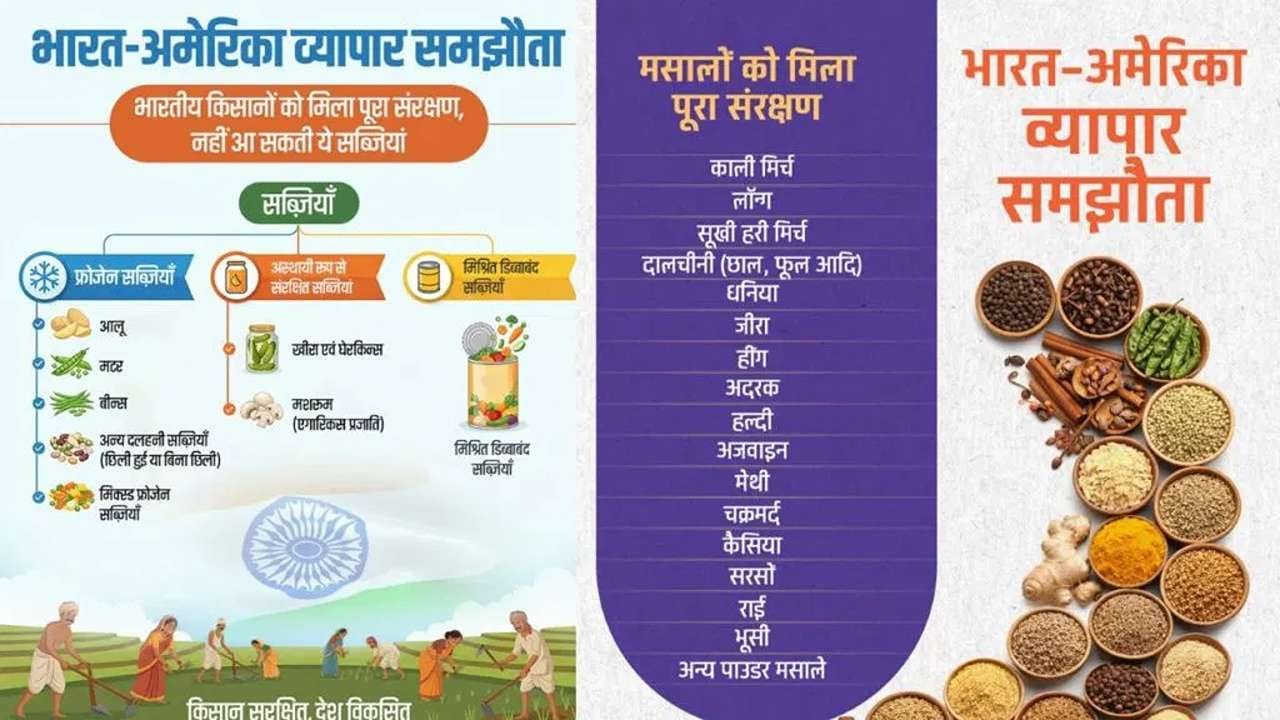 ટુકમાં ભારતે અમેરિકા સાથે કરેલ ટ્રેડ ડીલમાં ભારતીય ખેતી, ખેડૂત અને ખેતપેદાશને રક્ષણ આપવા માટે કેટલાક પગલાં લેવાયા છે. જે અનુસાર ફ્રોજન શાકભાજી, શાકભાજી, ડબ્બામાં પેક કરેલ શાકભાજી,મરી મસાલા, ડેરી પ્રોડક્ટ વગેરેની આયાત નહીં થઈ શકે. 
