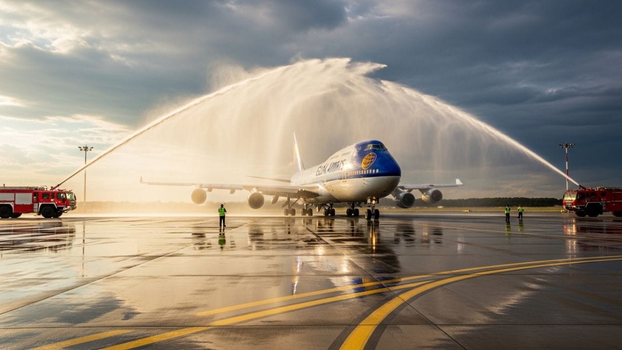 રનવે પર લેન્ડ થતા જ ફાયર ટ્રકો પ્લેન પર પાણીનો જોરદાર મારો ચલાવે છે. લોકો વિચારે છે કે આ સફાઈ અભિયાન છે, પણ શું લાખોના વિમાનને ધોવા માટે આટલા મોટા ડ્રામાની જરૂર છે?
