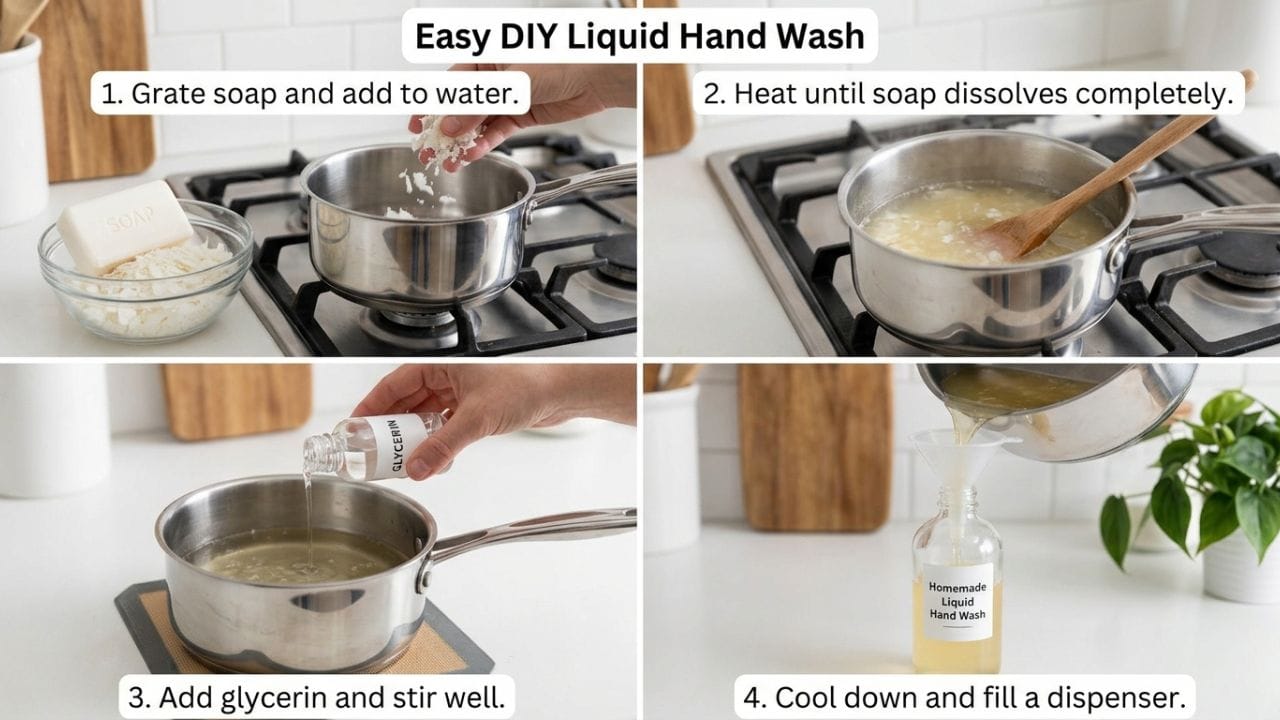 ઘરે બનાવો લિક્વિડ હેન્ડ વોશ: મોંઘા હેન્ડ વોશ ખરીદવાને બદલે સાબુના ટુકડાને પાણીમાં ઉકાળી તેમાં અડધી ચમચી ગ્લિસરીન ઉમેરો. ઠંડુ થયા પછી તેને ખાલી બોટલમાં ભરી લો. આનાથી હાથ સાફ થશે અને મુલાયમ પણ રહેશે.