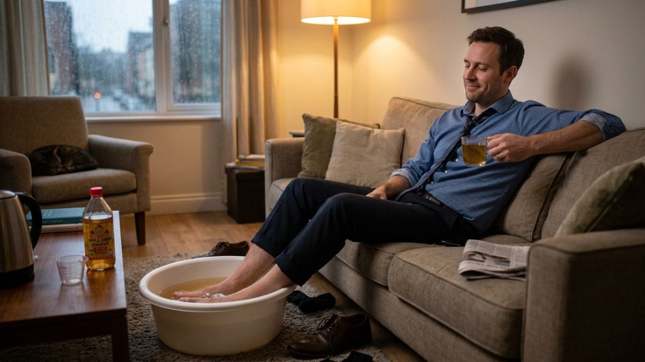 થાક અને સોજામાં તરત આરામ: આખો દિવસ ઊભા રહેવાથી કે ચાલવાથી પગની સ્નાયુઓમાં થાક અને દુખાવો થાય છે. હૂંફાળા પાણીમાં વિનેગર ભેળવીને પગ પલાળવાથી બ્લડ સર્ક્યુલેશન સુધરે છે અને સ્નાયુઓને આરામ મળે છે. આ એક પ્રકારનું નેચરલ પેડિક્યોર છે જે દિવસભરનો તણાવ ઓછો કરી પગને શાંતિનો અનુભવ કરાવે છે.