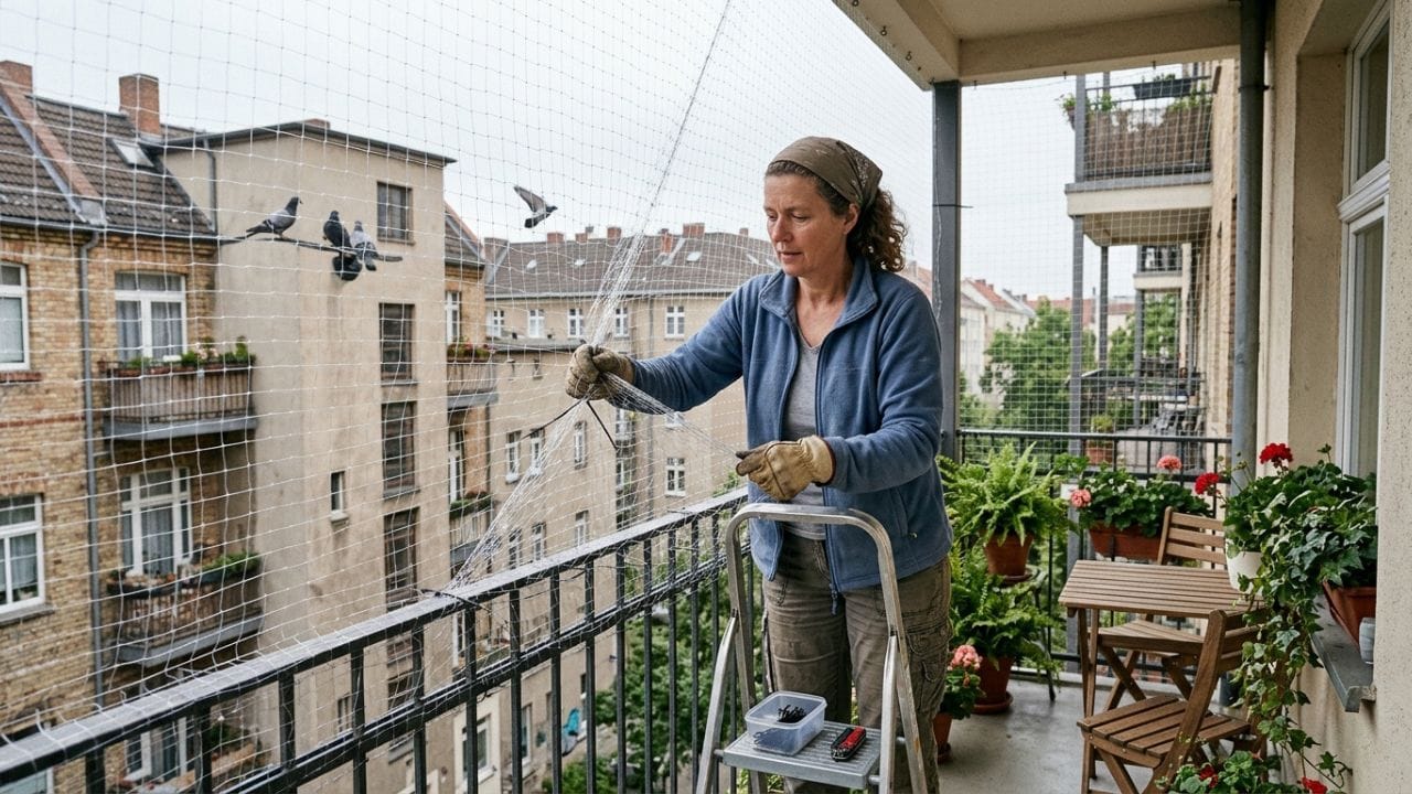 બર્ડ નેટ (જાળી) - સૌથી પાકો ઈલાજ: કબૂતરોને બાલ્કનીમાં આવતા રોકવાનો સૌથી સરળ અને કાયમી ઉપાય છે 'બર્ડ નેટ'. મજબૂત નાયલોનની જાળી લગાવવાથી કબૂતરો અંદર પ્રવેશી શકતા નથી. ખાસ ધ્યાન રાખવું કે જાળી બરાબર ફિટ હોય અને ક્યાંયથી પણ ખુલ્લી જગ્યા ન રહે.