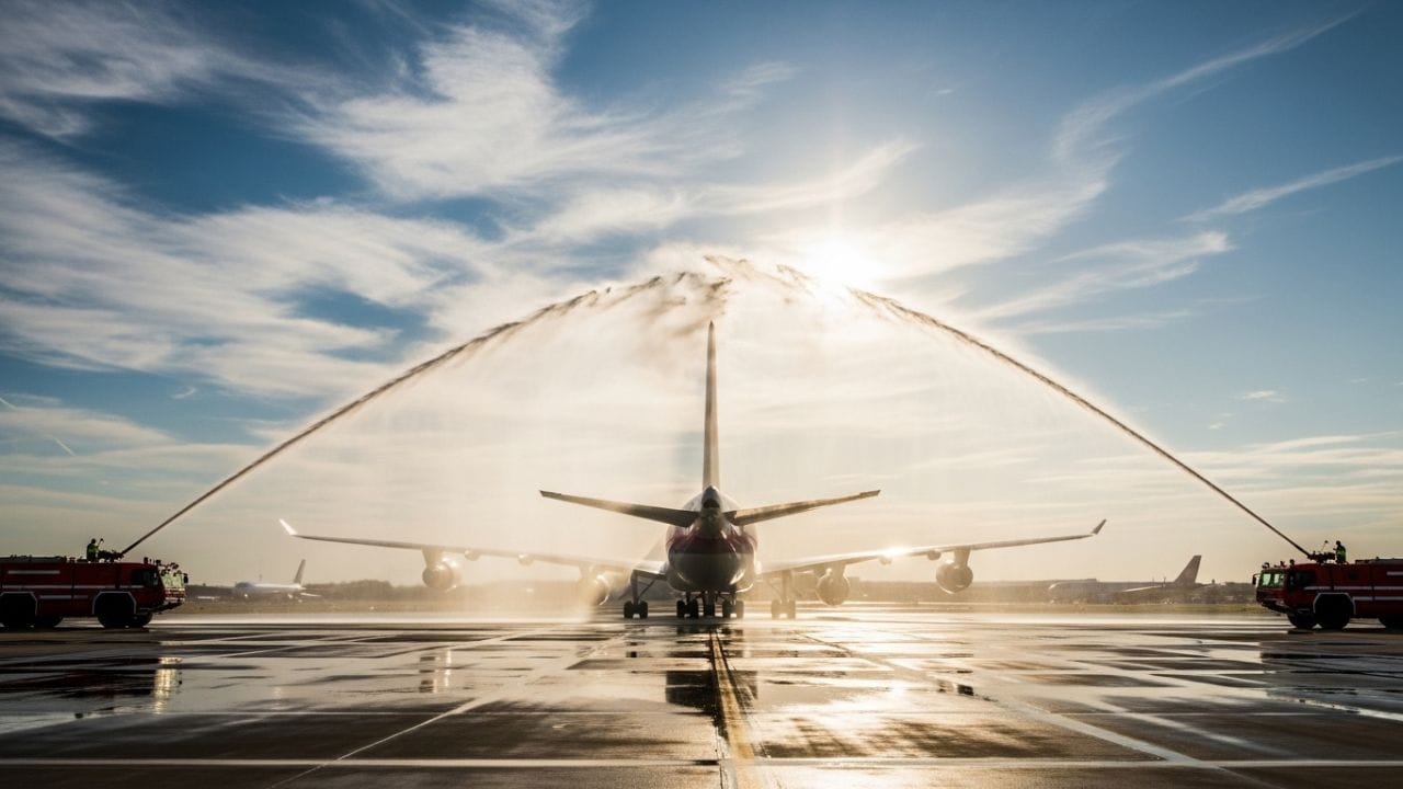 આ કોઈ સફાઈ નથી, પણ એવિએશન જગતનું સૌથી મોટું સન્માન છે, જેને 'વોટર સેલ્યુટ' કહેવાય છે. પ્લેનને માણસોની જેમ નવડાવીને તેનું સ્વાગત કરાય છે.