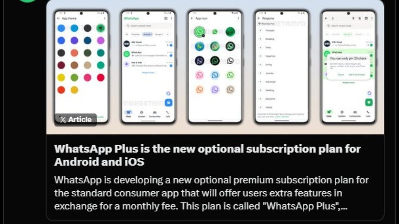 કયા એક્સ્ટ્રા ફીચર્સ મળવાની શક્યતા છે?: સબસ્ક્રિપ્શન પ્લાન લેનારા યુઝર્સને એપના અનુભવને વધુ બહેતર બનાવવા માટે ઘણા નવા વિકલ્પો મળશે: (01) વધુ ચેટ પિન કરવાની સુવિધા: હાલમાં વોટ્સએપ માત્ર 3 ચેટ પિન કરવાની મંજૂરી આપે છે, પરંતુ પેઇડ યુઝર્સ 20 જેટલી ચેટ પિન કરી શકશે. (02) એપ કસ્ટમાઇઝેશન: યુઝર્સને 14અલગ-અલગ એપ આઇકોન્સ, કલર બટન્સ અને ટેબ્સના કલર બદલવાની સુવિધા મળશે. (03) એક્સક્લુઝિવ કન્ટેન્ટ: આ પ્લાનમાં ખાસ સ્ટિકર્સ, કસ્ટમ રિંગટોન અને ઇન્ટરેક્ટિવ મેસેજ રિએક્શન્સ જેવા ફીચર્સ પણ સામેલ હોઈ શકે છે.