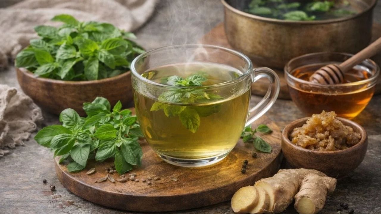 આજે આપણે જે કેફીનનું વ્યસન કરીએ છીએ તેના બદલે તે સમયે લોકો શરીરની રોગપ્રતિકારક શક્તિ વધારતા પ્રવાહીનું સેવન કરતા હતા. ગ્રામીણ ભારતમાં વહેલી સવારે હર્બલ ઉકાળો પીવાની લાંબા સમયથી પરંપરા હતી. તુલસીના પાન, આદુ, કાળા મરી અને ગોળને પાણીમાં ઉકાળીને તૈયાર કરાયેલ આ મિશ્રણ ઔષધીય વનસ્પતિ તરીકે કામ કરતું હતું. (ફોટો Google)