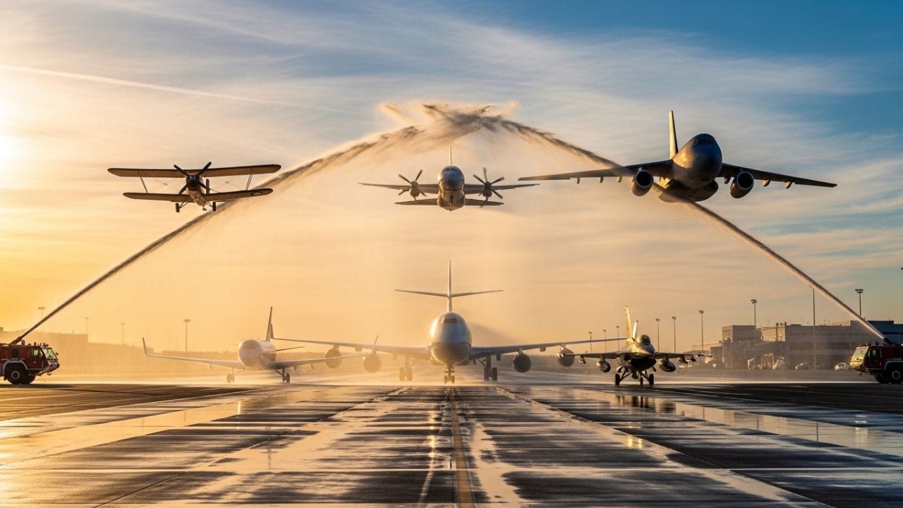 જો કોઈ એરલાઇન પહેલીવાર કોઈ શહેરના એરપોર્ટ પર પગ મૂકે અથવા નવું નકોર વિમાન કાફલામાં જોડાય, ત્યારે આ રીતે તેનું 'મુહૂર્ત' કરવામાં આવે છે.