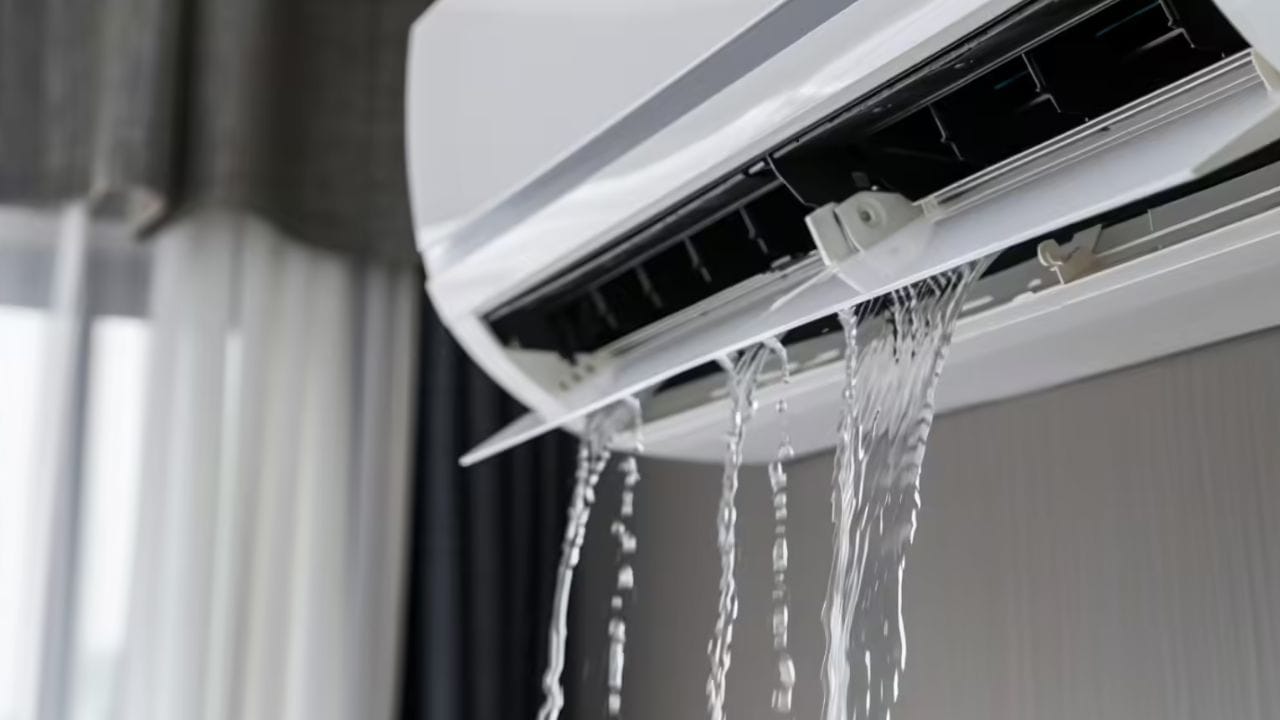 1.AC ના ઇન્ડોર યુનિટમાંથી પાણી ટપકવું : જો તમારા AC ના ઇન્ડોર યુનિટ માંથી પાણી ટપકવું અથવા ફિલ્ટરની પાછળ બરફ દેખાય, તો આ ગેસ લિક થવાનો સ્પષ્ટ સંકેત છે. આવું ત્યારે થાય છે જ્યારે AC માં ગેસ ઓછો હોય છે, જેના કારણે કૂલિંગ કોઇલનું તાપમાન ખૂબ ઘટી જાય છે, જેના કારણે હવામાં ભેજ બરફમાં ઘટ્ટ થાય છે અને પછી પાણી તરીકે ટપકતો રહે છે. (ફોટો ક્રેડિટ- Easy Breezy AC)