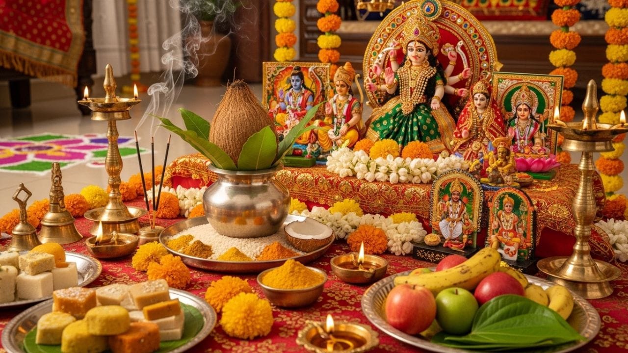 ચૈત્ર નવરાત્રી હિન્દુ ધર્મમાં ખૂબ જ મહત્વપૂર્ણ તહેવાર માનવામાં આવે છે અને તેને હિન્દુ નવા વર્ષની શરૂઆત તરીકે પણ જોવામાં આવે છે. આ વર્ષે આ પવિત્ર તહેવાર 19 માર્ચથી શરૂ થઈને 27 માર્ચ સુધી ઉજવાશે. નવરાત્રીના આ નવ દિવસોમાં માતા દુર્ગાના નવ અલગ-અલગ સ્વરૂપોની પૂજા કરવામાં આવે છે. તેમાં શૈલપુત્રી, બ્રહ્મચારિણી, ચંદ્રઘંટા, કુષ્માંડા, સ્કંદમાતા, કાત્યાયની, કાલરાત્રી, મહાગૌરી અને સિદ્ધિદાત્રીનો સમાવેશ થાય છે. ( Credits: AI Generated )