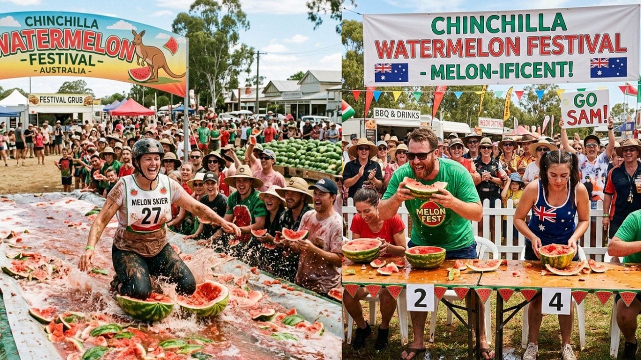 ચિંચિલા વોટરમેલન ફેસ્ટિવલ (ઓસ્ટ્રેલિયા - Chinchilla Watermelon Festival): ક્વીન્સલેન્ડના ચિંચિલા શહેરમાં તબરૂચ (Watermelon) થી જોડાયેલી અનોખી રમતો રમાય છે. 'મેલોન બુલ્સ આઈ' જેવી રમતો લોકોમાં ભારે ઉત્સાહ ભરે છે.