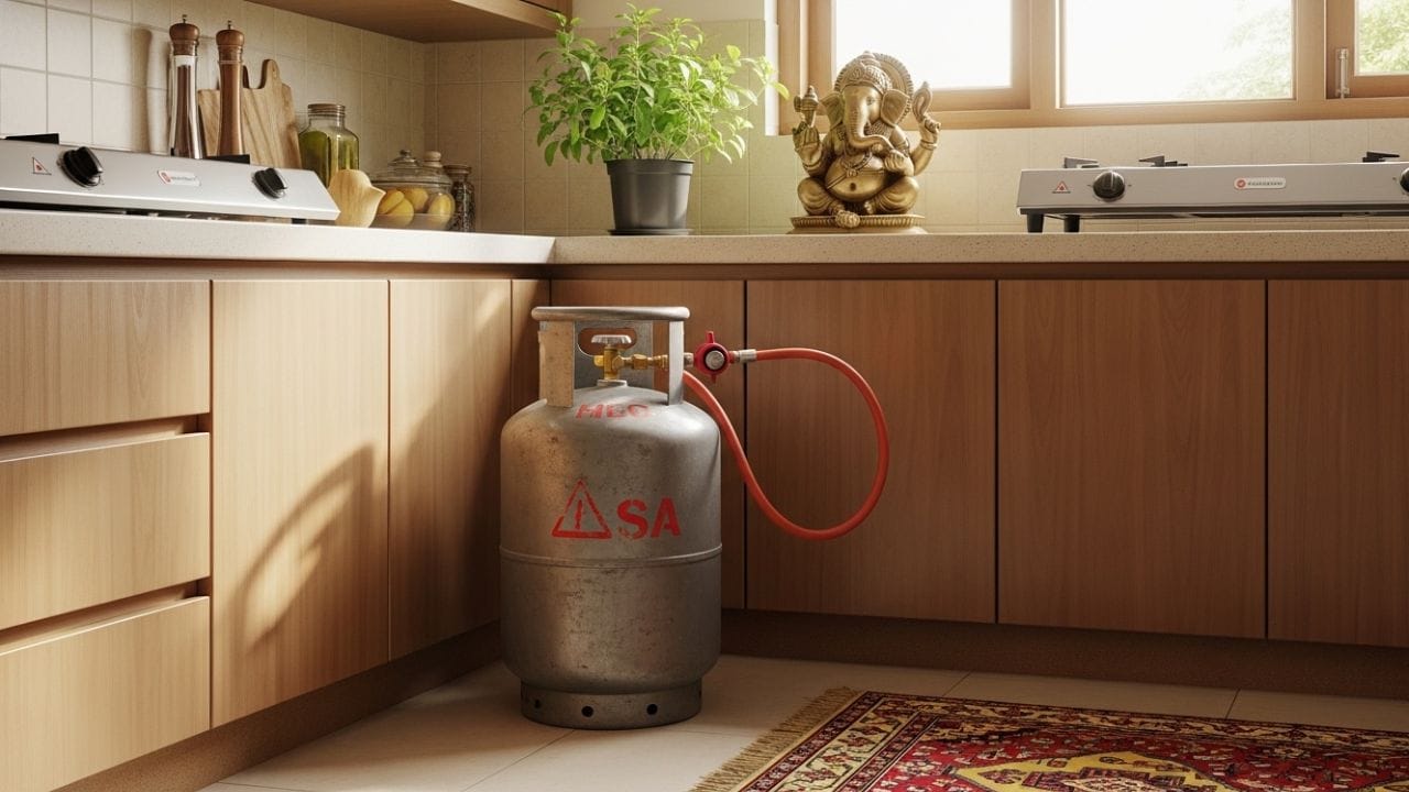 વાસ્તુ શાસ્ત્ર અનુસાર, ગેસ સિલિન્ડર ક્યારેય ઉત્તર-પૂર્વ અથવા ઉત્તર દિશામાં ન મૂકવો જોઈએ. વાસ્તુશાસ્ત્ર ઉત્તર દિશાને પાણી તત્વ સાથે જોડે છે. પાણી અને અગ્નિ તત્વો એકબીજાના વિરોધી હોવાથી, તેઓ સુમેળમાં સાથે રહી શકતા નથી. પરિણામે, આ દિશામાં ગેસ સિલિન્ડર મૂકવાથી ઘરમાં ઝઘડા, અશાંતિ અને સંઘર્ષ થઈ શકે છે. (ફોટો ક્રેડિટ-AI Image)