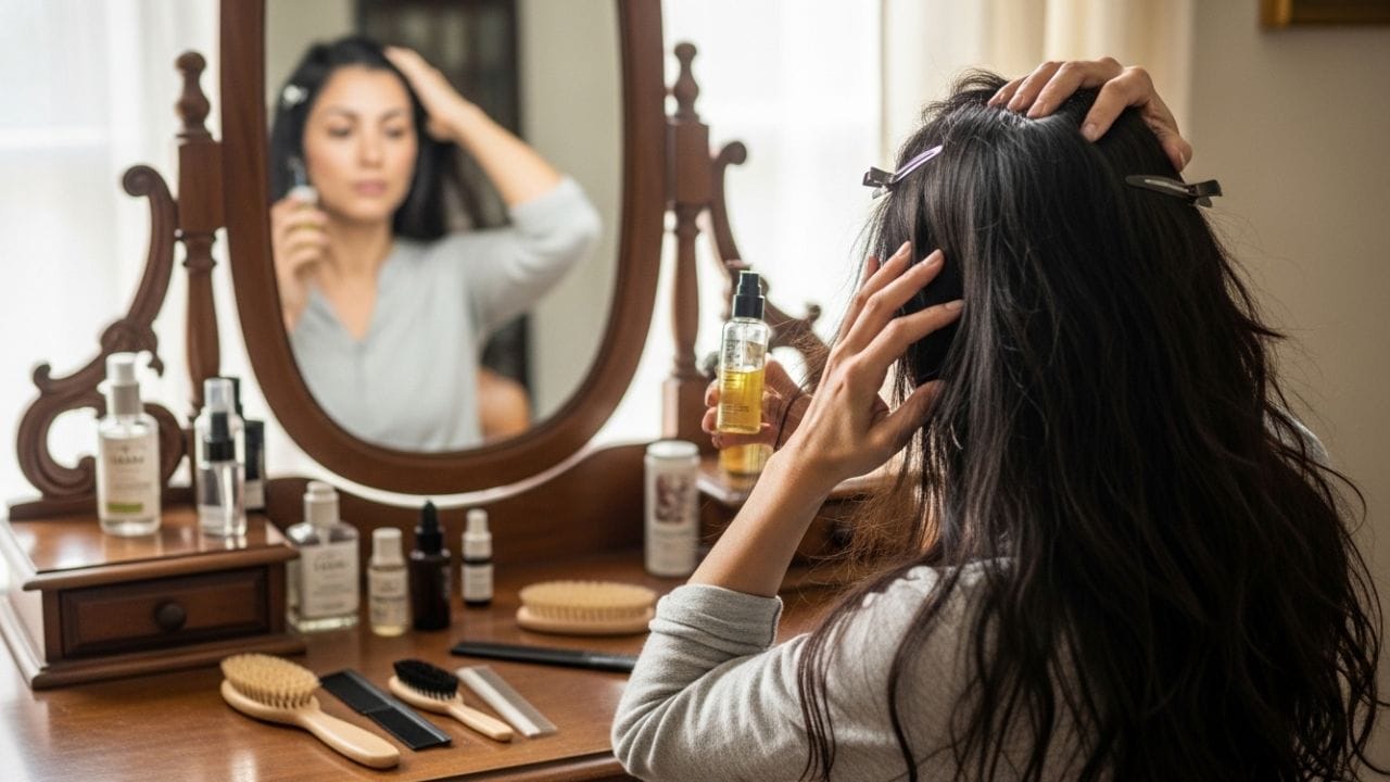 સામાન્ય રીતે વધુ ફાયદાકારક હોય છે. જ્યારે તમે તમારા વાળ ધોતા પહેલા લગભગ એક કલાક પહેલા તેલ લગાવો છો અને હળવો માલિશ કરો છો, ત્યારે તે માંથામાં રક્ત પરિભ્રમણને સુધારે છે. આ વાળના મૂળને મજબૂત બનાવે છે અને તૂટવા સંબંધિત સમસ્યાઓ ઘટાડવામાં મદદ કરી શકે છે. તેલ વાળ પર એક રક્ષણાત્મક સ્તર પણ બનાવે છે, જેનાથી શેમ્પૂમાં હાજર રસાયણોથી થતા સંભવિત નુકસાનને ઓછું કરવામાં આવે છે. વૈકલ્પિક રીતે, તમે રાત્રે તેલ લગાવી શકો છો અને સવારે તમારા વાળ ધોઈ શકો છો; આ વાળના તાંતણાઓને ઊંડા પોષણ આપે છે.  (ફોટો ક્રેડિટ-whisk AI)