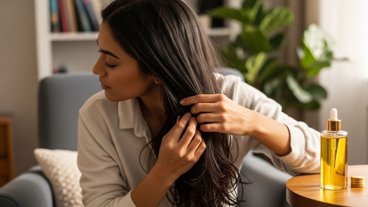  પણ ઘણા લોકો મુંજવણમાં છે કે માંથુ ધોયા પહેલા કે પછી વાળમાં તેલ ક્યારે લગાવવું જોઈએ? ત્યારે ચાલો આપણે અહીં સમજીએ.  (ફોટો ક્રેડિટ-whisk AI)