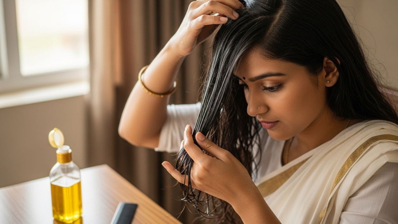  આજની ભાગદોડભરી જીવનશૈલીમાં, પ્રદૂષણ અને અયોગ્ય વાળ સંભાળની દિનચર્યાઓ સાથે, વાળ ખરવા અને નબળા પડવા એ સામાન્ય સમસ્યાઓ બની ગઈ છે. ઘણા લોકો મોંઘા ઉત્પાદનોનો ઉપયોગ કરે છે, છતાં તેઓ હજુ પણ પરિણામો જોવામાં નિષ્ફળ જાય છે. વાસ્તવમાં, સ્વસ્થ વાળ જાળવવા માટે સૌથી મહત્વપૂર્ણ તત્વો યોગ્ય કાળજી અને યોગ્ય સમયે તેલ લગાવવાનું છે. જ્યારે યોગ્ય રીતે લગાવવામાં આવે છે, ત્યારે વાળનું તેલ મૂળને પોષણ આપે છે, ખોપરી ઉપરની ચામડીને મજબૂત બનાવે છે અને વાળની ​​કુદરતી ચમક જાળવવામાં મદદ કરે છે. (ફોટો ક્રેડિટ-whisk AI)