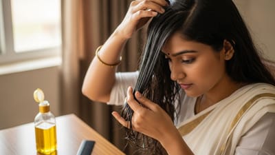  આજની ભાગદોડભરી જીવનશૈલીમાં, પ્રદૂષણ અને અયોગ્ય વાળ સંભાળની દિનચર્યાઓ સાથે, વાળ ખરવા અને નબળા પડવા એ સામાન્ય સમસ્યાઓ બની ગઈ છે. ઘણા લોકો મોંઘા ઉત્પાદનોનો ઉપયોગ કરે છે, છતાં તેઓ હજુ પણ પરિણામો જોવામાં નિષ્ફળ જાય છે. વાસ્તવમાં, સ્વસ્થ વાળ જાળવવા માટે સૌથી મહત્વપૂર્ણ તત્વો યોગ્ય કાળજી અને યોગ્ય સમયે તેલ લગાવવાનું છે. જ્યારે યોગ્ય રીતે લગાવવામાં આવે છે, ત્યારે વાળનું તેલ મૂળને પોષણ આપે છે, ખોપરી ઉપરની ચામડીને મજબૂત બનાવે છે અને વાળની ​​કુદરતી ચમક જાળવવામાં મદદ કરે છે. (ફોટો ક્રેડિટ-whisk AI)