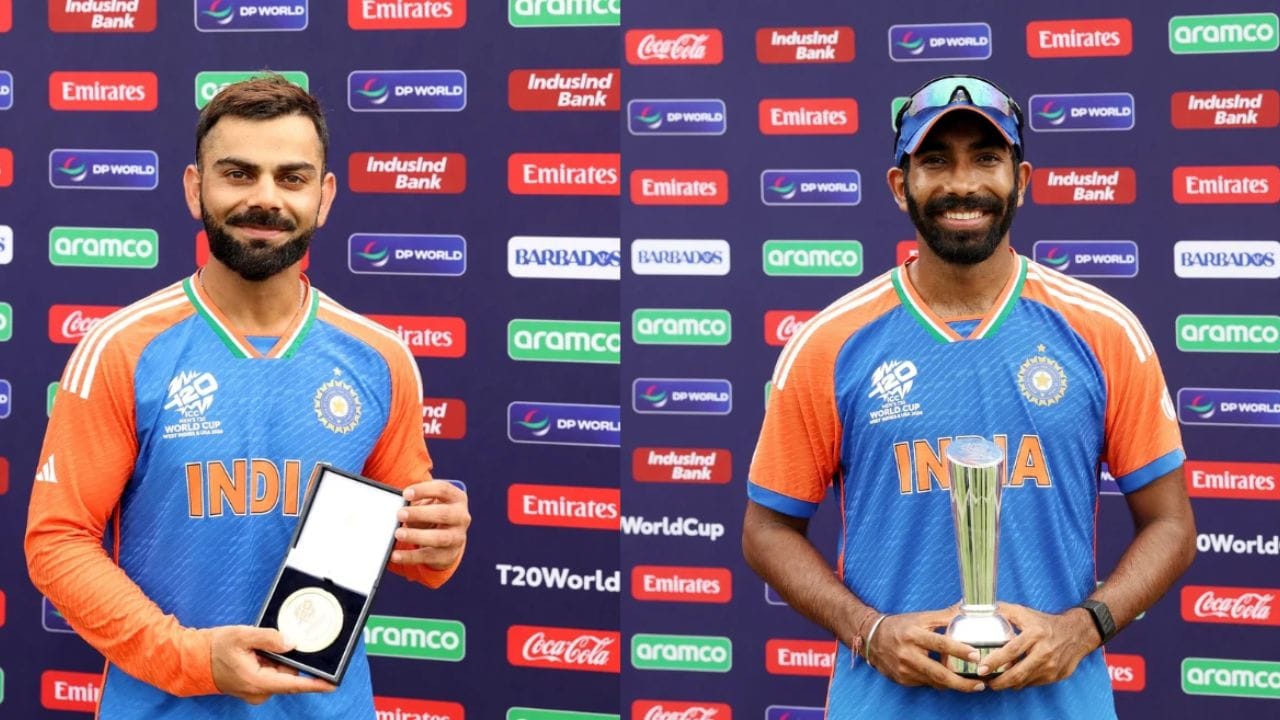 2024 T20 WC: 2024 ICC T20 WCમાં જસપ્રીત બુમરાહએ 15 વિકેટ લીધી હતી અને ઈન્ડિયાની જીતમાં મહત્વની ભૂમિકા ભજવી હતી તે માટે તેને પ્લેયર ઓફ ધ ટુર્નામેન્ટ જાહેર કરવામાં આવ્યો હતો, દક્ષિણ આફ્રિકા સામેની ફાઇનલમાં વિરાટ કોહલીનએ 76 રનની ઇનિંગ રમી જેના કારણે તેને પ્લેયર ઓફ ધ મેચ જાહેર કરવામાં આવ્યો હતો.