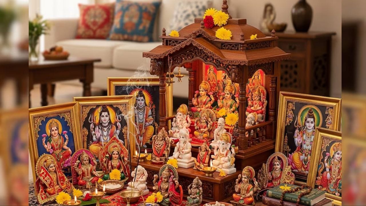 સામાન્ય રીતે, વ્યક્તિએ ફક્ત દેવતાઓના શાંતિપૂર્ણ અને સૌમ્ય સ્વરૂપો દર્શાવતી મૂર્તિઓ જ રાખવી જોઈએ. આ મૂર્તિઓમાંથી નીકળતી ઉર્જા ઘરની અંદર શાંત વાતાવરણ જાળવવામાં મદદ કરે છે અને ખાતરી કરે છે કે સમગ્ર ઘરમાં સકારાત્મકતાની ભાવના પ્રવર્તે છે. ઘરના મંદિર સાથે જોડાયેલા બીજા ઘણા નિયમો છે જેનું કડક પાલન કરવું આવશ્યક છે. (ફોટો ક્રેડિટ-સોશિયલ મીડિયા)