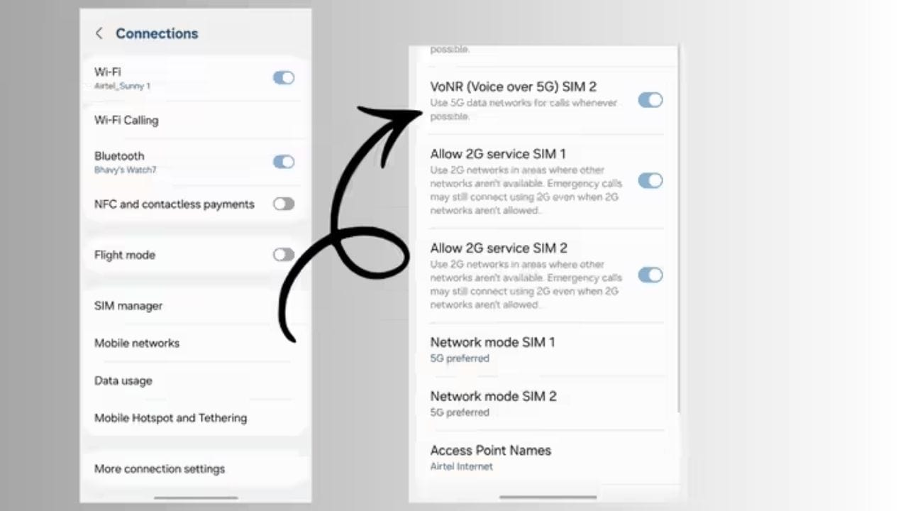 4. VoNR પણ ફોનમાં ON કરી શકો છો. પ્રાથમિક ફાયદો એ છે કે, એકવાર સક્ષમ થઈ ગયા પછી, તમારા કોલ્સ સંપૂર્ણપણે 4G કે 5G નેટવર્ક પર રૂટ થશે,આ માટે સ્માર્ટફોન પર VoNR સેટિંગને સક્ષમ કરવા માટે, પહેલા, તમારા ફોનની સેટિંગ્સ પર જાઓ. આગળ, "Connection" અથવા "Network and Internet" વિકલ્પ પર ટેપ કરો. હવે, "SIM કાર્ડ અને મોબાઇલ નેટવર્ક્સ" અથવા "મોબાઇલ નેટવર્ક" પસંદ કરો.ત્યારબાદ, તમે જે 5G સિમ કાર્ડ પર VoNR સક્ષમ કરવા માંગો છો તે પસંદ કરો, અને "પ્રિફર્ડ નેટવર્ક પ્રકાર" હેઠળ "5G (ઓટો)" પસંદ કરો. નીચે સ્ક્રોલ કરો અને જ્યાં પણ VoNR વિકલ્પ દેખાય ત્યાં તેને ચાલુ કરો. બસ આટલુ કરતા ઈન્ટરનેટ ડિસકનેક્ટ થવાની સમસ્યા દૂર થઈ જશે. (ફોટો ક્રેડિટ-file)