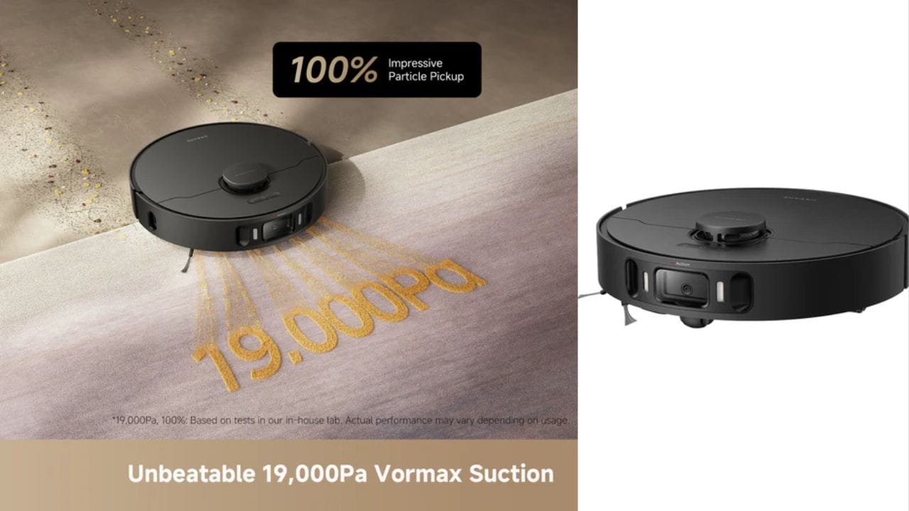 (03) સ્વયં સંચાલિત ડોક સ્ટેશન: સફાઈ પૂરી થયા પછી રોબોટ જાતે જ ડસ્ટ ખાલી કરે છે અને તેના મોપ (પોતા) ને ગરમ પાણીથી સાફ કરીને સુકવી પણ નાખે છે! (04) 3D નેવિગેશન: આ રોબોટ વાયર કે ફર્નિચર સાથે ભટકાતો નથી, તેના કેમેરા અને સેન્સર તેને રસ્તો શોધવામાં મદદ કરે છે.