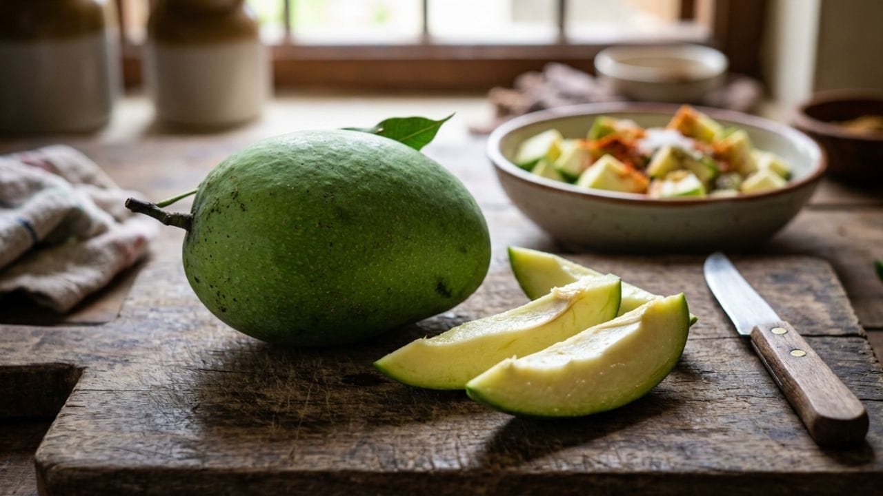 કાચી કેરી શરીરમાં પાણીની અછત પૂરી કરવામાં અને ધોમધખતા તડકાથી બચાવવામાં ખૂબ જ મદદરૂપ છે. કાચી કેરીનું પન્નું પીવાથી શરીરને ઠંડક મળે છે અને 'લૂ' લાગવાનું જોખમ ઘટી જાય છે. તે શરીરમાં ઇલેક્ટ્રોલાઇટ્સનું સંતુલન જાળવી રાખે છે.