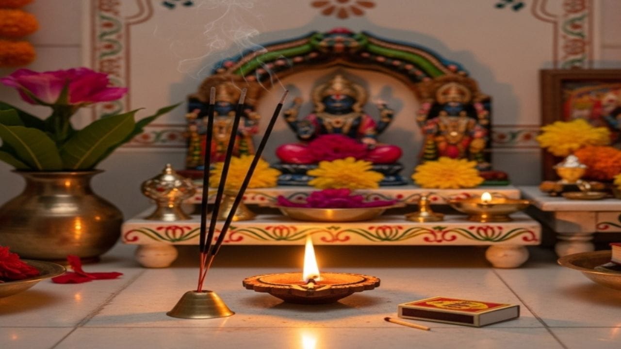 અગરબત્તી, તેલના દીવા અને ધૂપને પ્રગટાવવા સામાન્ય રીતે માચીસનો ઉપયોગ કરે છે - ધાર્મિક વિધિઓ અને પૂજાના અભિન્ન ઘટકો છે; છતાં, મંદિરની અંદર દિવાસળી રાખવા યોગ્ય માનવામાં આવતું નથી. વાસ્તુ શાસ્ત્ર અનુસાર, પવિત્ર જગ્યામાં જ્વલનશીલ વસ્તુઓ મૂકવાથી 'વાસ્તુ દોષ' થઈ શકે છે, જે ઘરની સકારાત્મક ઉર્જાને જ ઘટાડે છે સાથે જ પૂજાથી મળતા આધ્યાત્મિક લાભોને પણ ઘટાડે છે. (ફોટો ક્રેડિટ-સોશિયલ મીડિયા)