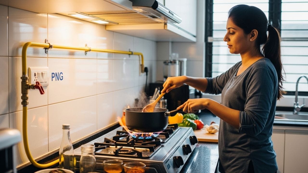 જો તમે ગુજરાતમાં રહેતા હોવ તો અદાણી ટોટલ ગેસ ઘણા શહેરોમાં PNG સેવાઓ પ્રદાન કરે છે. તેની વેબસાઇટની મુલાકાત લો અને "PNG ડોમેસ્ટિક કનેક્શન" અથવા "ચેક નેટવર્ક ઉપલબ્ધતા" વિભાગ પર નેવિગેટ કરો. અહીં, તમારે તમારું શહેર, વિસ્તાર અને PIN કોડ દાખલ કરવાની જરૂર પડશે. (ફોટો ક્રેડિટ-Whisk AI)