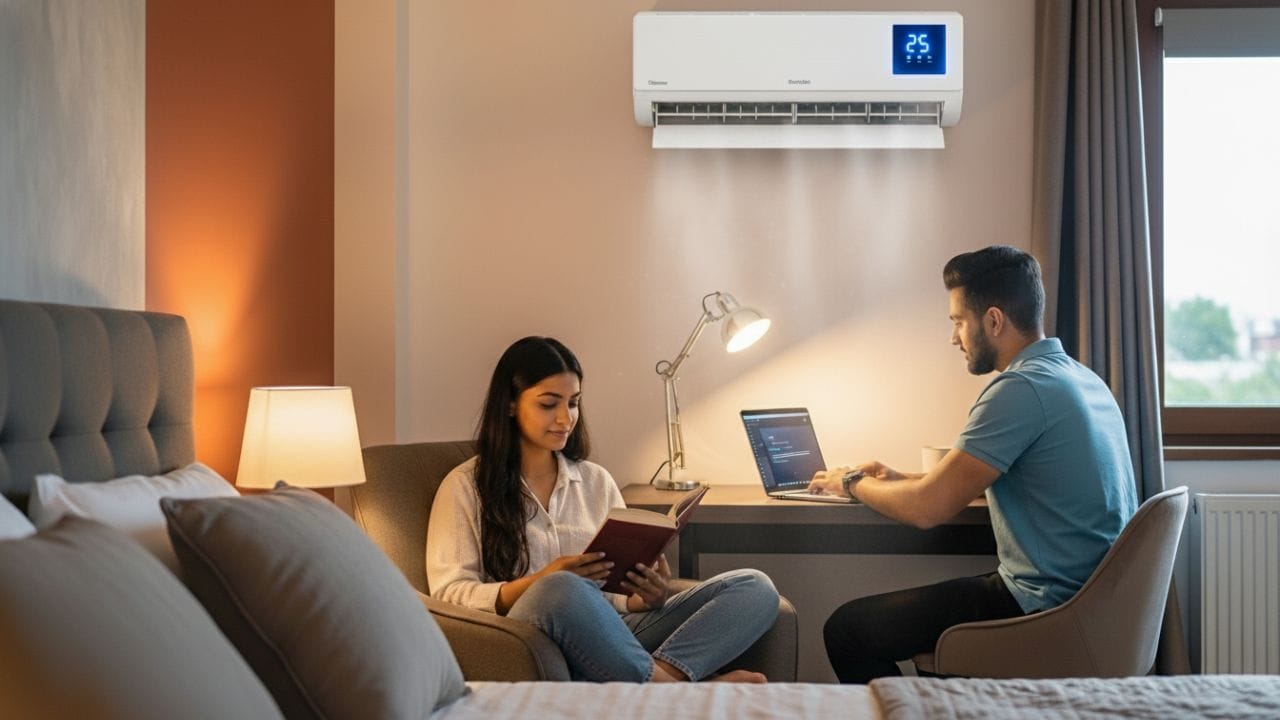 AC ની શ્રેષ્ઠ કામગીરી માટે તેને નિયમિત રીતે મેન્ટેન કરાવવી જરૂરી છે. ખાસ કરીને જ્યારે ગરમીનો માહોલ હોય, તો તે વધુ કાર્યક્ષમ રહેશે. (Image Credit Source: Whisk AI)