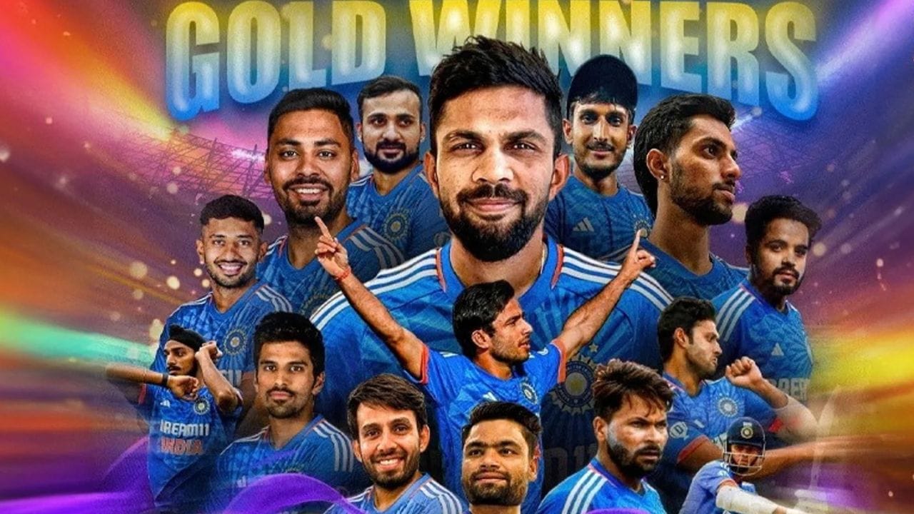 ચીનમાં યોજાયેલ 2022 એશિયન ગેમ્સમાં ભારતે ગોલ્ડ મેડલ જીત્યો હતો. ઋતુરાજ ગાયકવાડ તે ટીમનો કેપ્ટન હતો. (PC: PTI/X/BCCI)