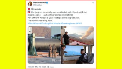 ઉત્તર કોરિયાએ એક શક્તિશાળી મિસાઇલ એન્જિનનું સફળ પરીક્ષણ કર્યું છે, જેનો ઉપયોગ અમેરિકા સુધી પહોંચનારી મિસાઇલોમાં થઈ શકે છે. આ ટેસ્ટ દેશના સૈન્ય કાર્યક્રમ હેઠળ કરવામાં આવેલ છે. ઉત્તર કોરિયાના નેતા કિમ જોંગ ઉને (Kim Jong Un) પોતે આ એન્જિન ટેસ્ટનું નિરીક્ષણ કર્યું અને તેને દેશની સૈન્ય શક્તિ વધારવા માટેનું મોટું પગલું ગણાવ્યું.