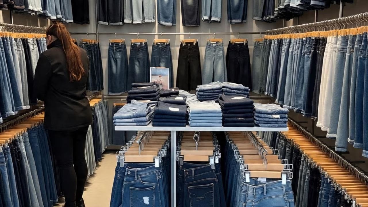 ગુજરાતમાં સુરત, ભારતનું બીજું એક મુખ્ય કાપડ ઉત્પાદન કેન્દ્ર છે, જ્યાંથી વિશ્વભરમાં કાપડની નિકાસ થાય છે. આ શહેરમાં દરરોજ 5 લાખ મીટર જીન્સનું ઉત્પાદન થાય છે. સુરતને જીન્સ ઉત્પાદન માટે ભારતના બીજા સૌથી મોટા કેન્દ્ર તરીકે ઓળખવામાં આવે છે. અહીં, તમને પુરુષોના જીન્સ ₹230 થી ₹800 સુધી, મહિલાઓના જીન્સ ₹189 થી ₹749 સુધી, કેઝ્યુઅલ જીન્સ ₹210 થી ₹500 સુધી અને પ્રીમિયમ જીન્સ ₹1,300 થી ₹2,599 સુધી મળી શકે છે. (ફોટો: AI)
