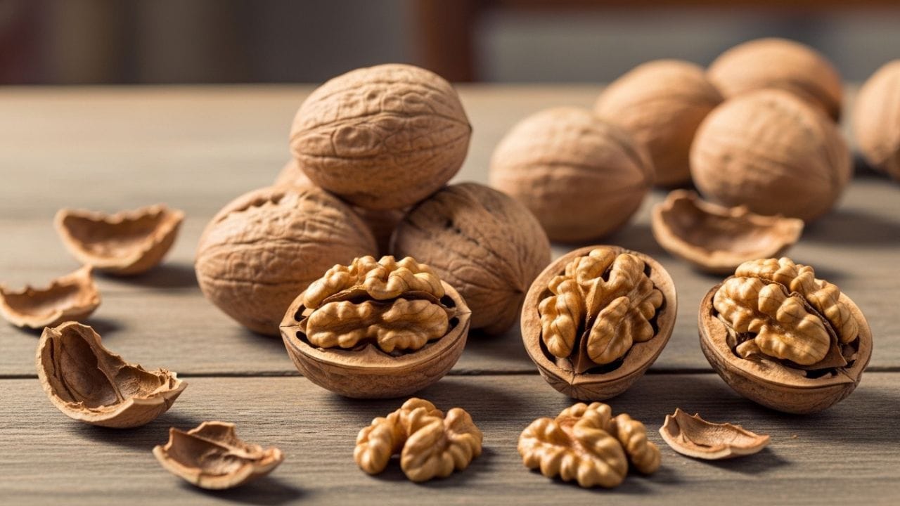 અખરોટ પોષક તત્વોથી ભરપૂર હોય છે અને સારી ઊંઘ માટે પણ મદદરૂપ છે. તેમાં મેલાટોનિન અને ઓમેગા-3 ફેટી એસિડ હોય છે, જે તણાવ ઘટાડીને ઊંઘ સુધારવામાં મદદ કરે છે. તેથી સૂતા પહેલા થોડા અખરોટ ખાવા ફાયદાકારક માનવામાં આવે છે. ( Credits: AI Generated )
