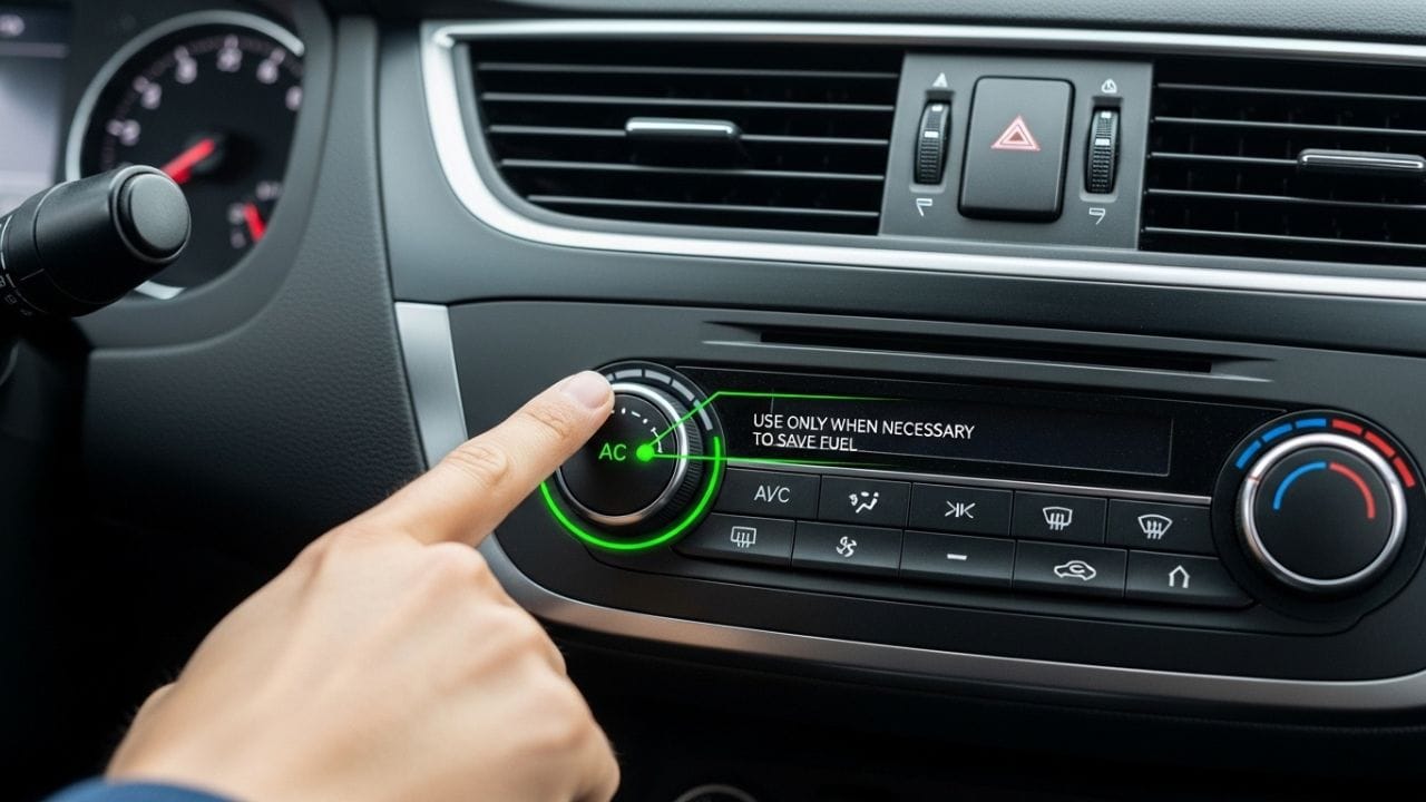 એર કન્ડીશનર વાહનમાં ઇંધણ વધારે વાપરતું એક મોટું કારણ છે. તેથી, ઇંધણ બચાવવા માટે એસીનો ઉપયોગ માત્ર જરૂર પડે ત્યારે જ કરવો જોઈએ. આ રીતે તમે 5થી 20 ટકા સુધી ઇંધણની બચત કરી શકો છો. સાથે સાથે, વાહનને શક્ય હોય ત્યાં સુધી છાંયામાં પાર્ક કરવાથી ઇંધણ બાષ્પીભવન થવાથી પણ બચી શકે છે. ( Credits: AI Generated )