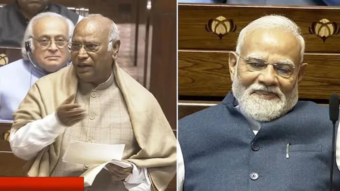 મલ્લિકાર્જૂન ખરગેની વાત સાંભળીને PM મોદી રાજ્યસભામાં ખડખડાટ હસ્યા