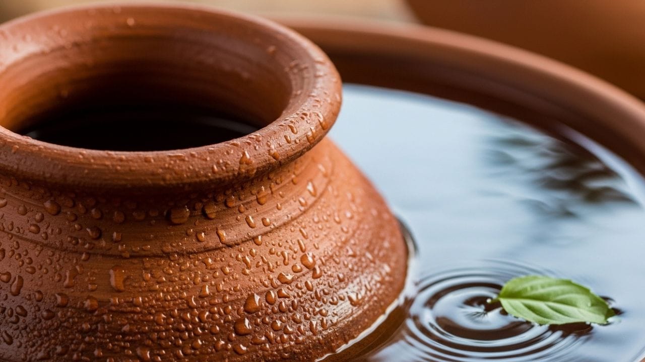 તમે ઘરે નવો માટીનું માટલું લાવો તો, તેને બે કે ત્રણ વખત સ્વચ્છ પાણીથી સારી રીતે ધોઈ લો. પછી, માટલાને સંપૂર્ણપણે પાણીથી ભરો અને તેના પર ઢાંકણ મૂકો. માટલાને ઢાંકણથી ઢાંકીને રાખો 4 5 કલાક આમ રાખ્યા પછી પાણી કાઢી લો. (ફોટો ક્રેડિટ-Whisk AI)