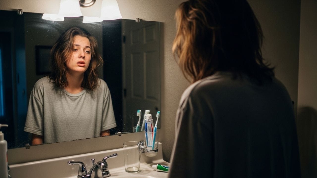 3. જાગ્યા પછી તરત જ અરીસામાં જોવું: લોકો ઘણીવાર જાગ્યા પછી સૌથી પહેલા અરીસામાં પોતાના ચહેરા જુએ છે - એક એવી પ્રથા જે વાસ્તુ અનુસાર યોગ્ય માનવામાં આવતી નથી. વહેલી સવારે, વ્યક્તિનો ચહેરો ઘણીવાર ઊંઘથી ભરેલો અને નિસ્તેજ દેખાય છે; અરીસામાં આ પ્રતિબિંબ જોવાથી નકારાત્મકતાની લાગણીઓ જાગી શકે છે. તેના બદલે, જાગ્યા પછી તમારે સૌથી પહેલા તમારા હાથ જોવા જોઈએ. "કરાગ્રે વસતે લક્ષ્મી" મંત્રનો પાઠ કરો અથવા તમારા પસંદ કરેલા દેવતાનું ધ્યાન કરો. (ફોટો ક્રેડિટ-Whisk AI)